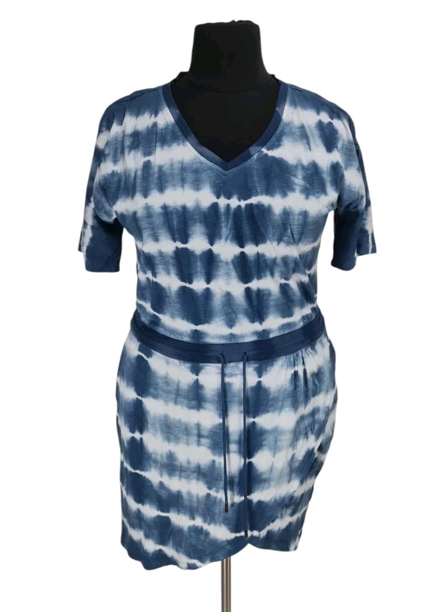 SUNDANCE Women Knit Mini Tie Dye Dress Size L V-Neck Short Sleeve Pullover 144P