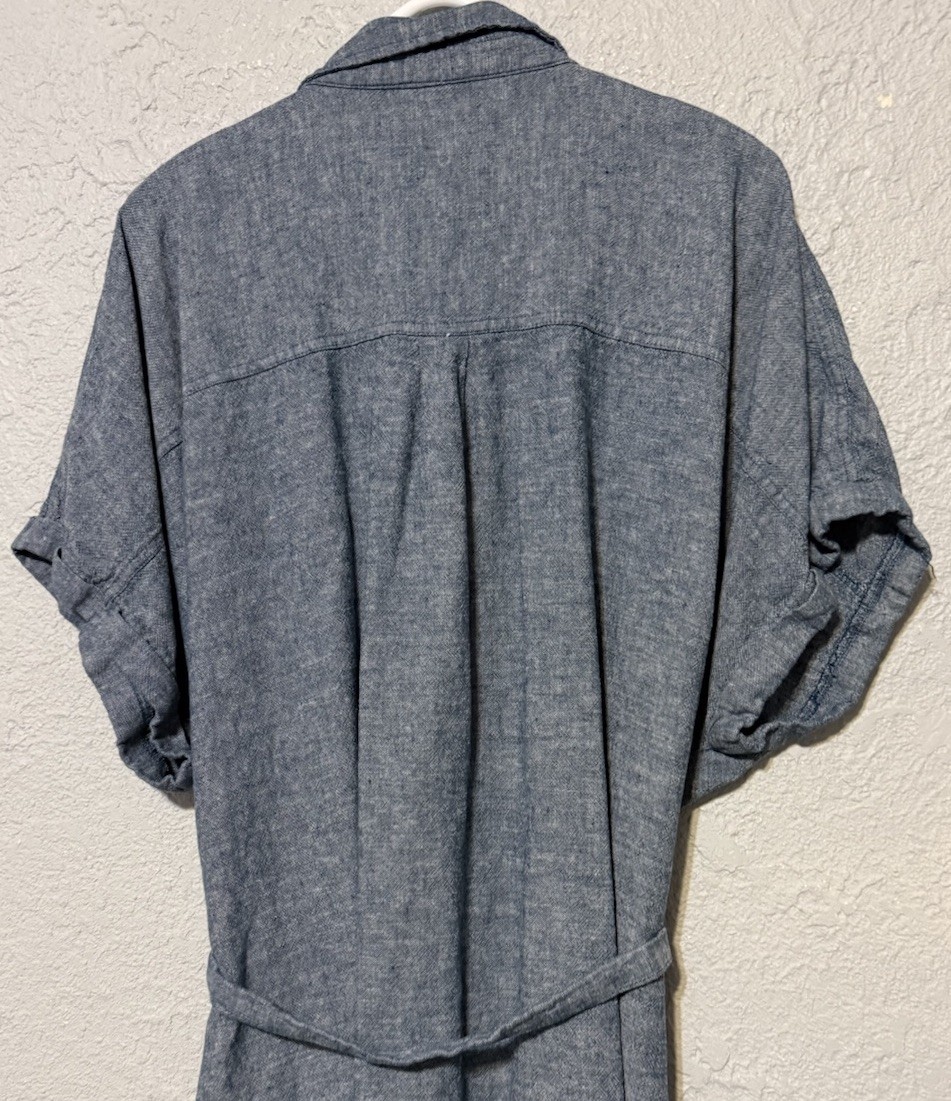 Sonoma Linen Blend Blue Denim Woven Knee Length Dress Belted Cap Sleeves Size 4X