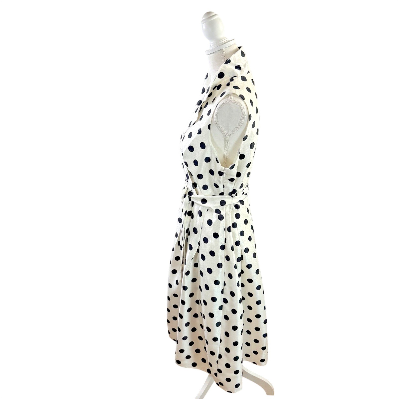 NWOT JESSICA HOWARD White Black Polka Dot Sleeveless belted Fit & Flare Dress 14