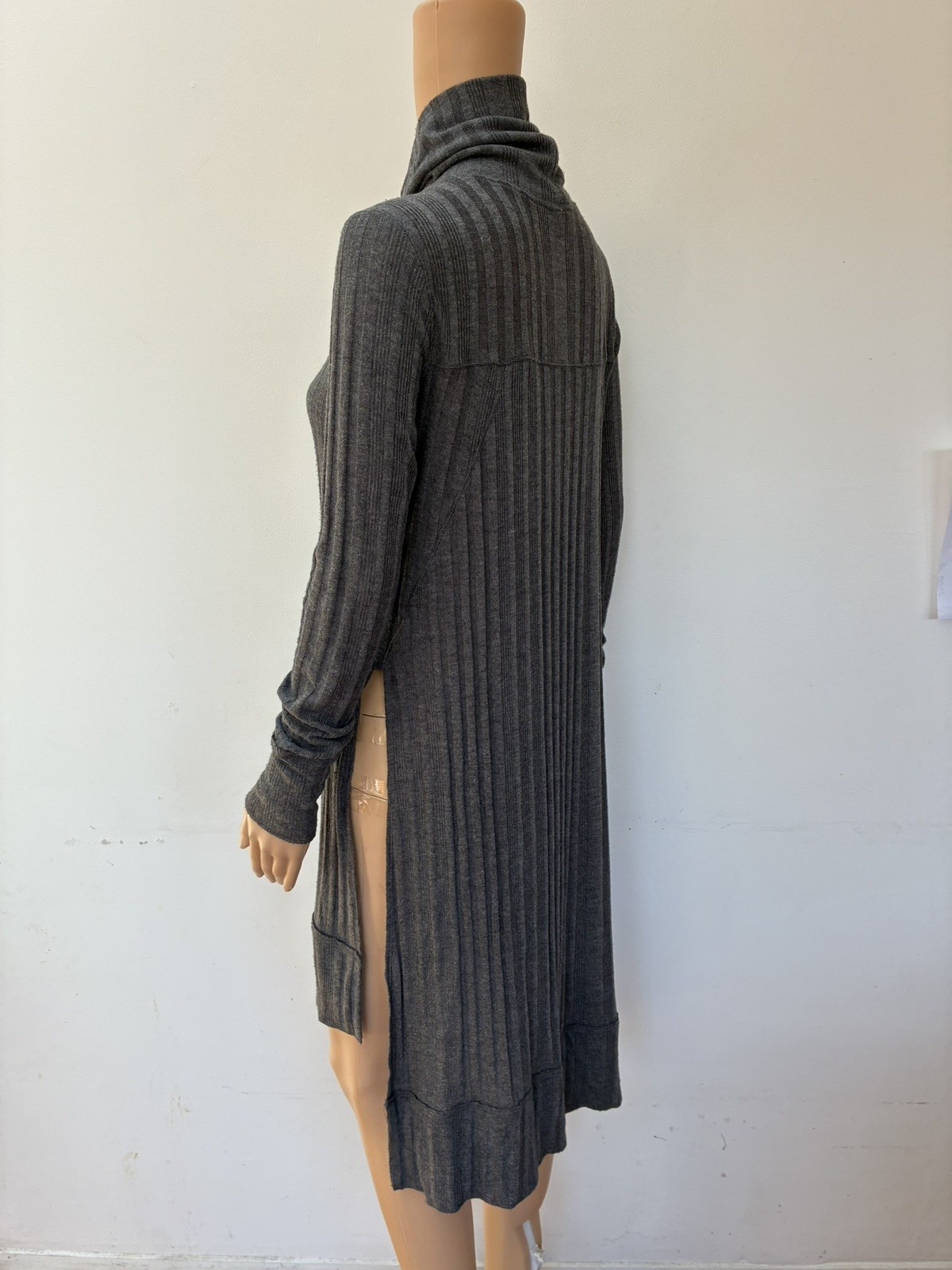We The Free People gray rib high low split hem turtleneck tunic sweater dress S