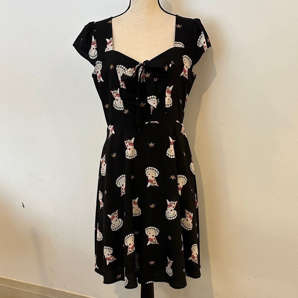 Revival Black Queen of Hearts Rabbit Women’s Skater Style Dress M