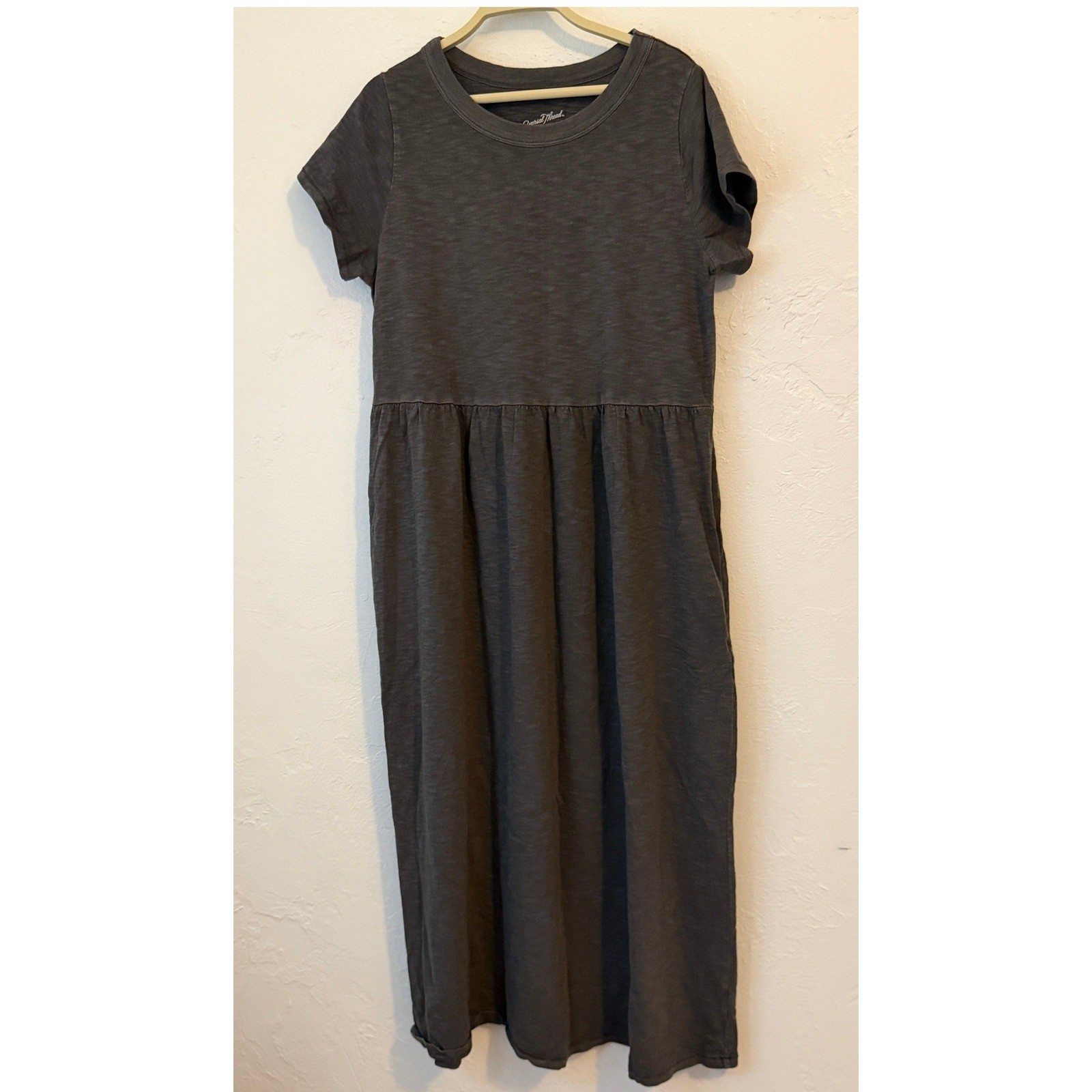 Universal Thread Womens Knit Midi Dress Charcoal Gray Short Sleeve Pockets M