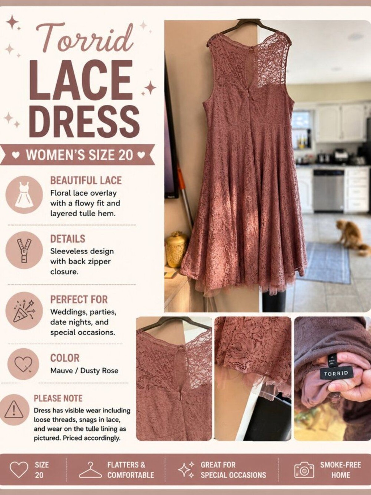 Torrid Mauve Lace Dress Women’s Size 20