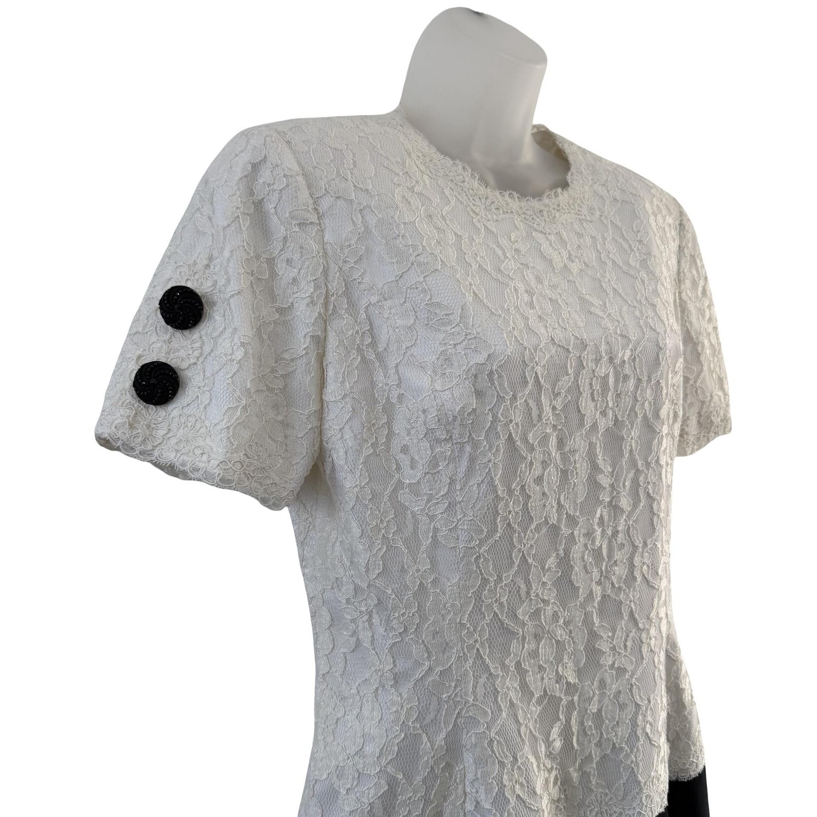 Vintage Bill Blass Evening Dress Womens 10 White Lace Black Bow Open Back 90s