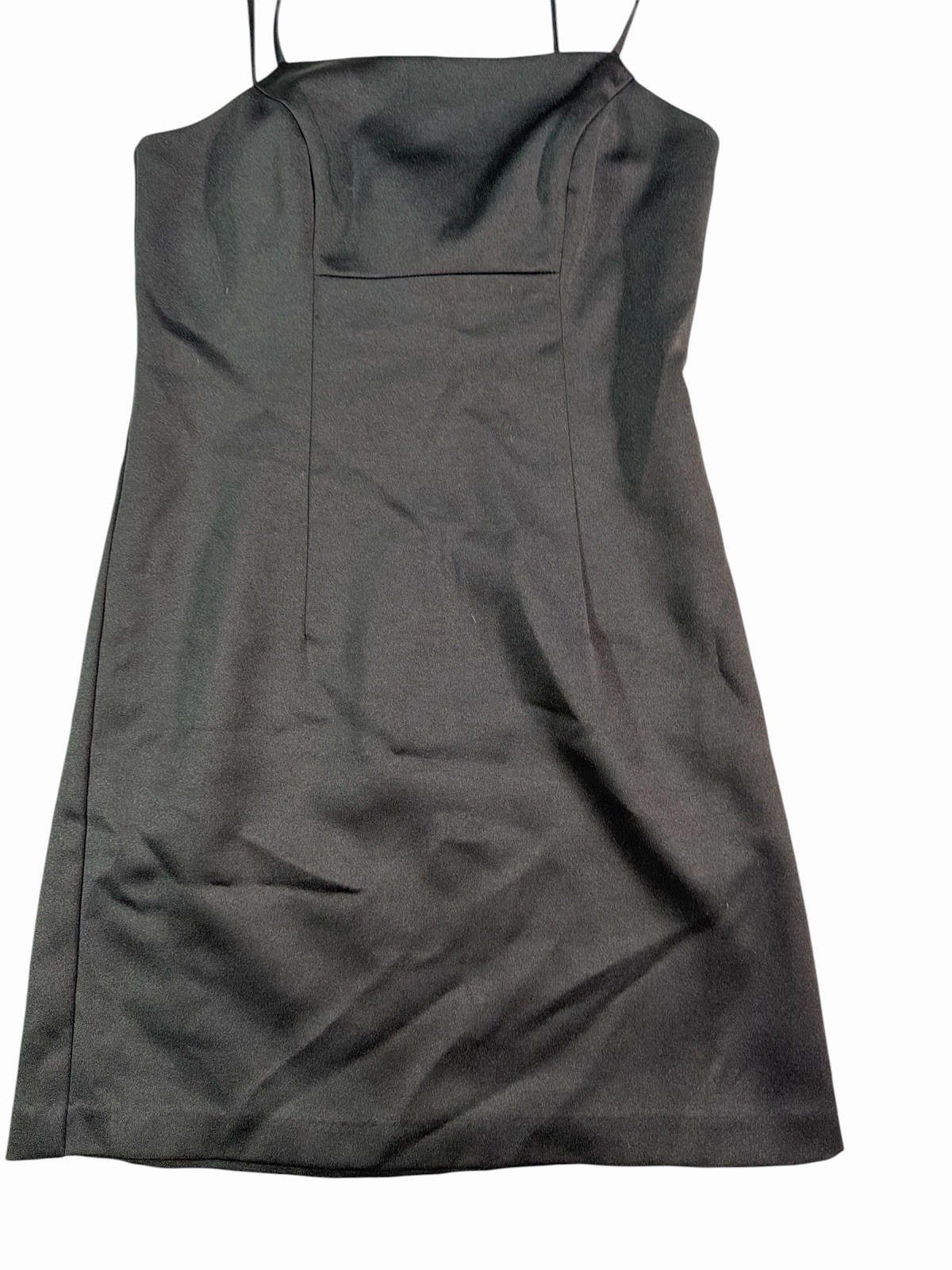 BCBG Black Satin Sheath Mini Dress Sleeveless Strappy Square Neck Lined Zip 2