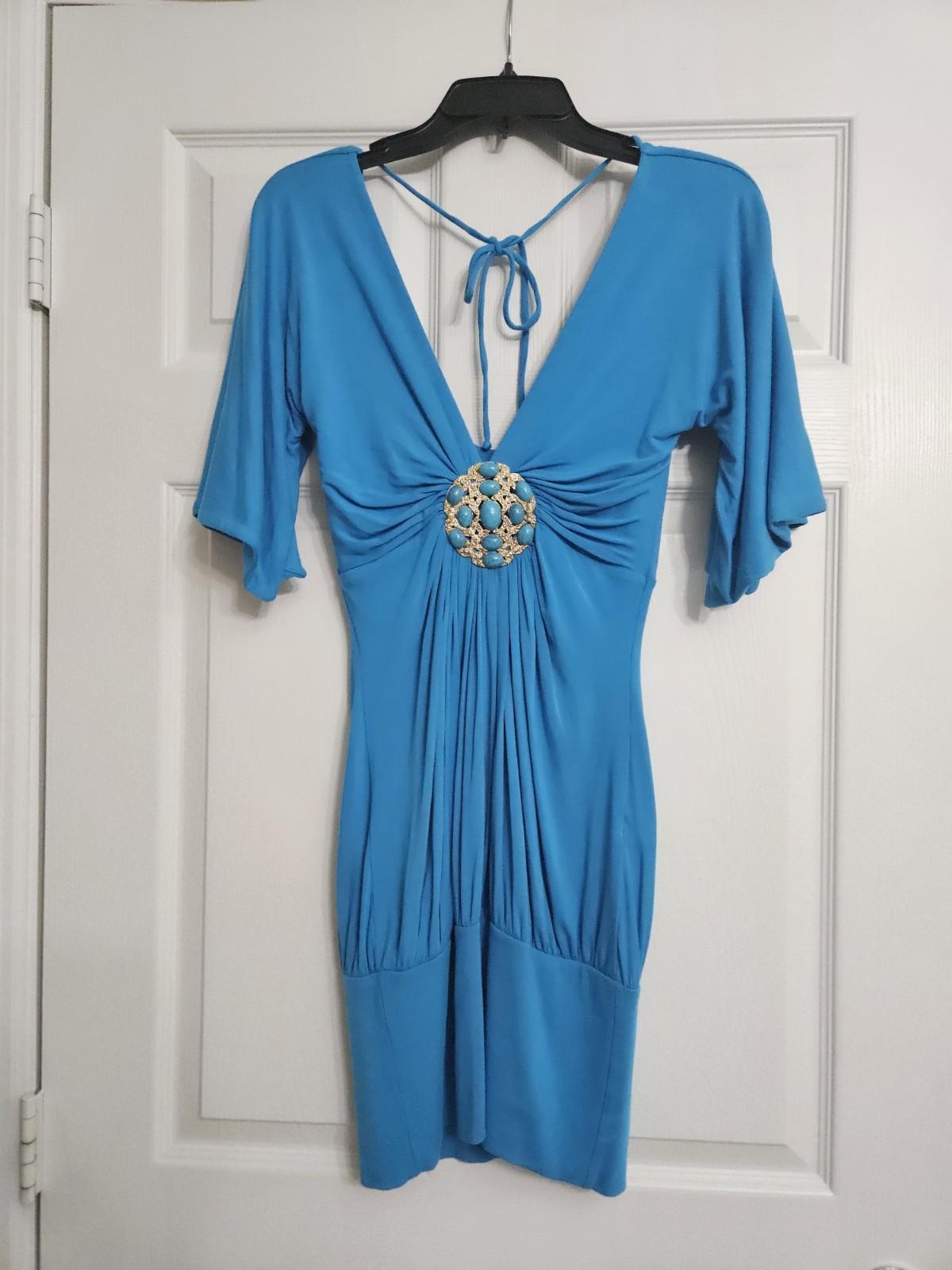 Vintage Beautiful Embellished Turquoise Dress-Size Small