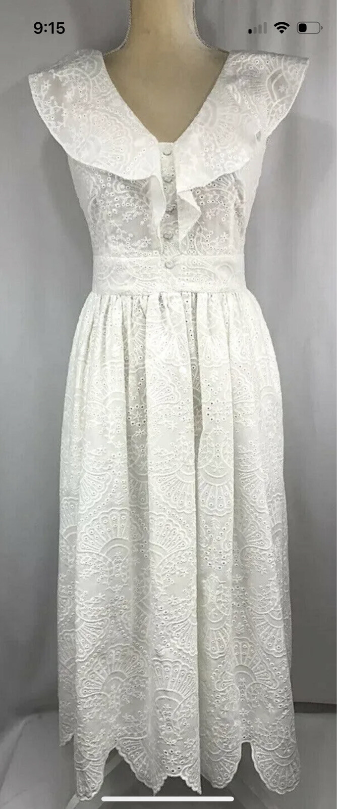 Cremieux Dress Flare 0 Midi Gown Eyelet Embroidered Cotton White Pockets NW $189