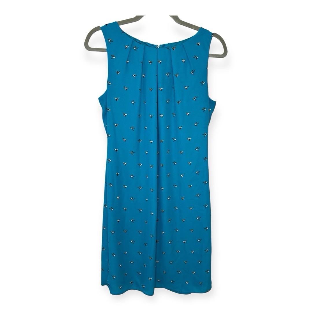 Worthington Teal Blue Sheath Dress Hummingbird Print Sleeveless Mod Retro 6