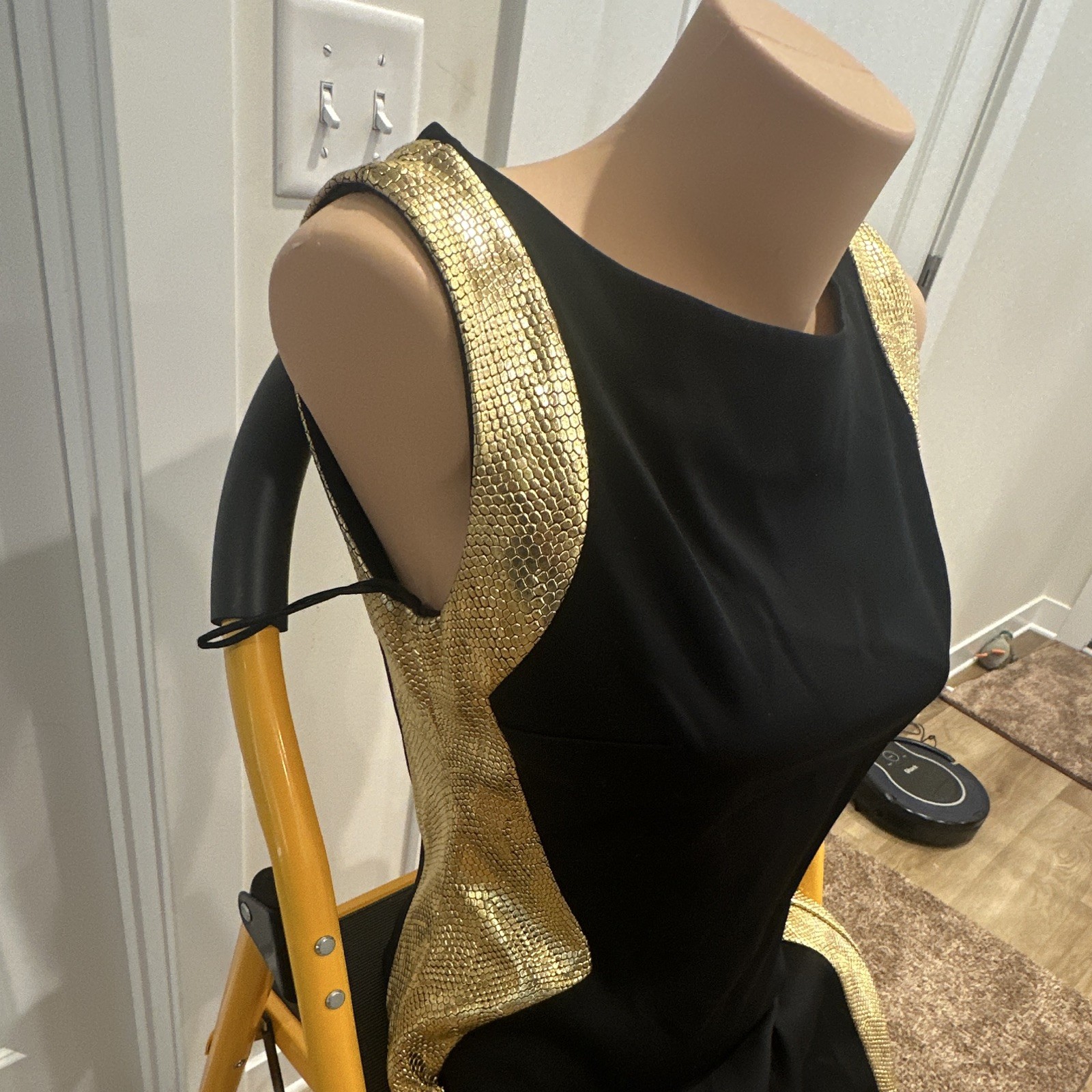 John Paul Ataker New York 40 Black Gold Metallic Sleeveless Maxi Dress Zip