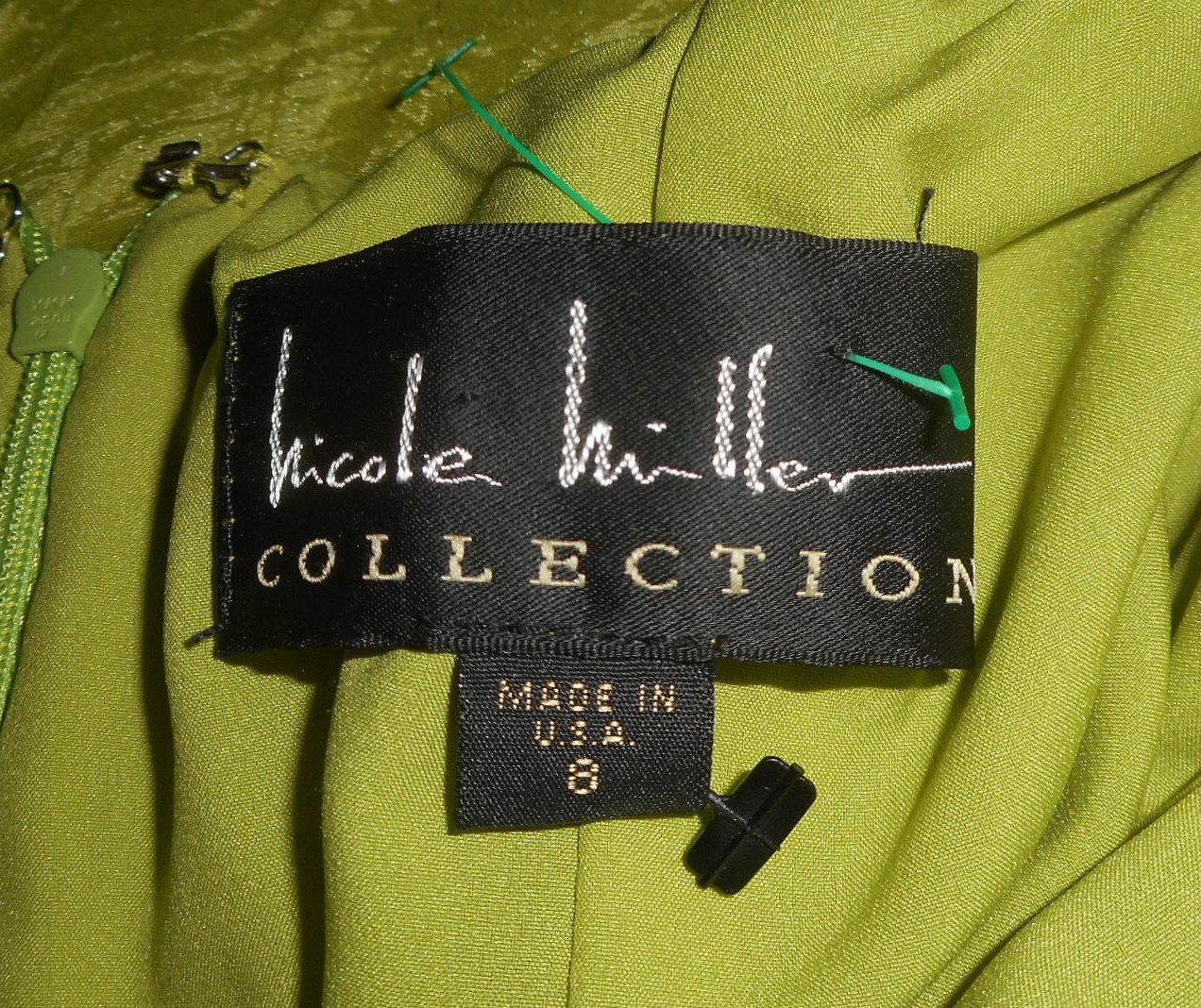 New Dress, Nicole Miller, Formal Green Crinkle Stretch Silk Satin Halter 8