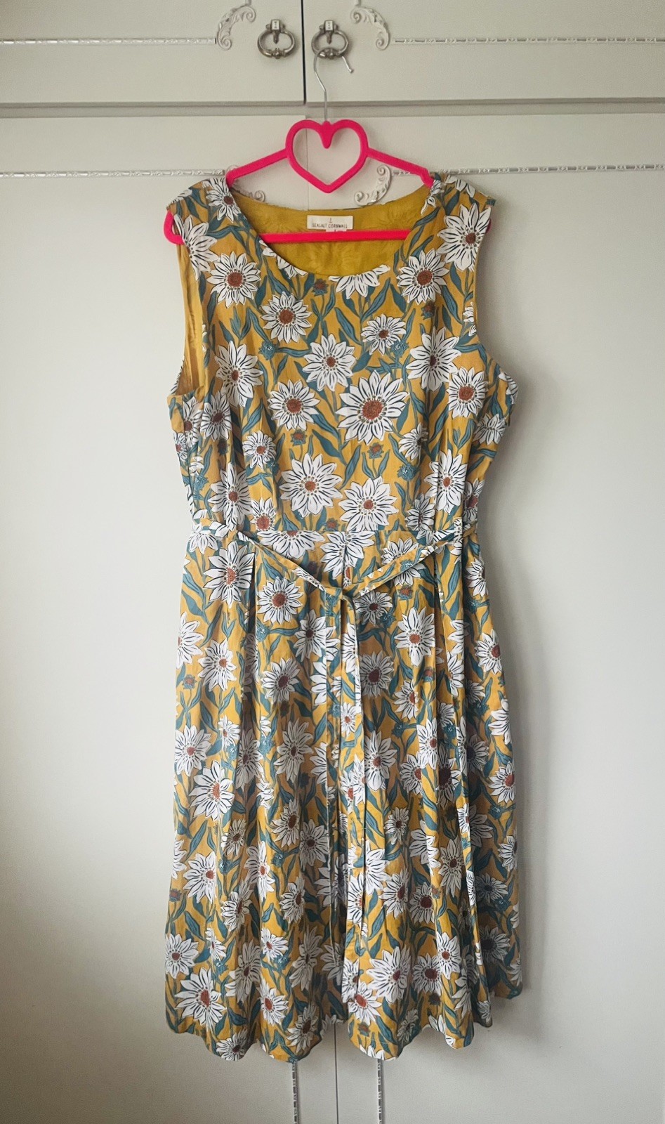 💝 Seasalt ” TERRACE GARDEN ” Ochre Dress Size 18 Gazania Daisies Print
