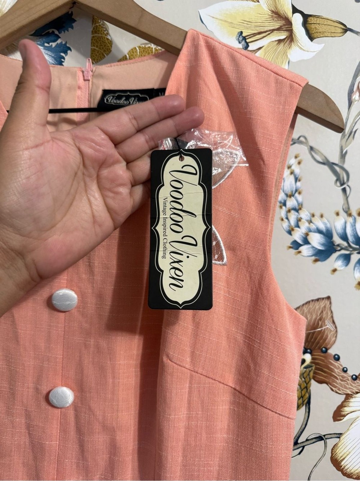 Voodoo Vixen Retro light Coral Pink Swing Dress Pockets Size M