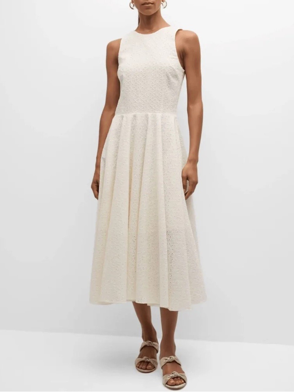 Frame White Broderie Anglaise Cotton Eyelet Midi Dress