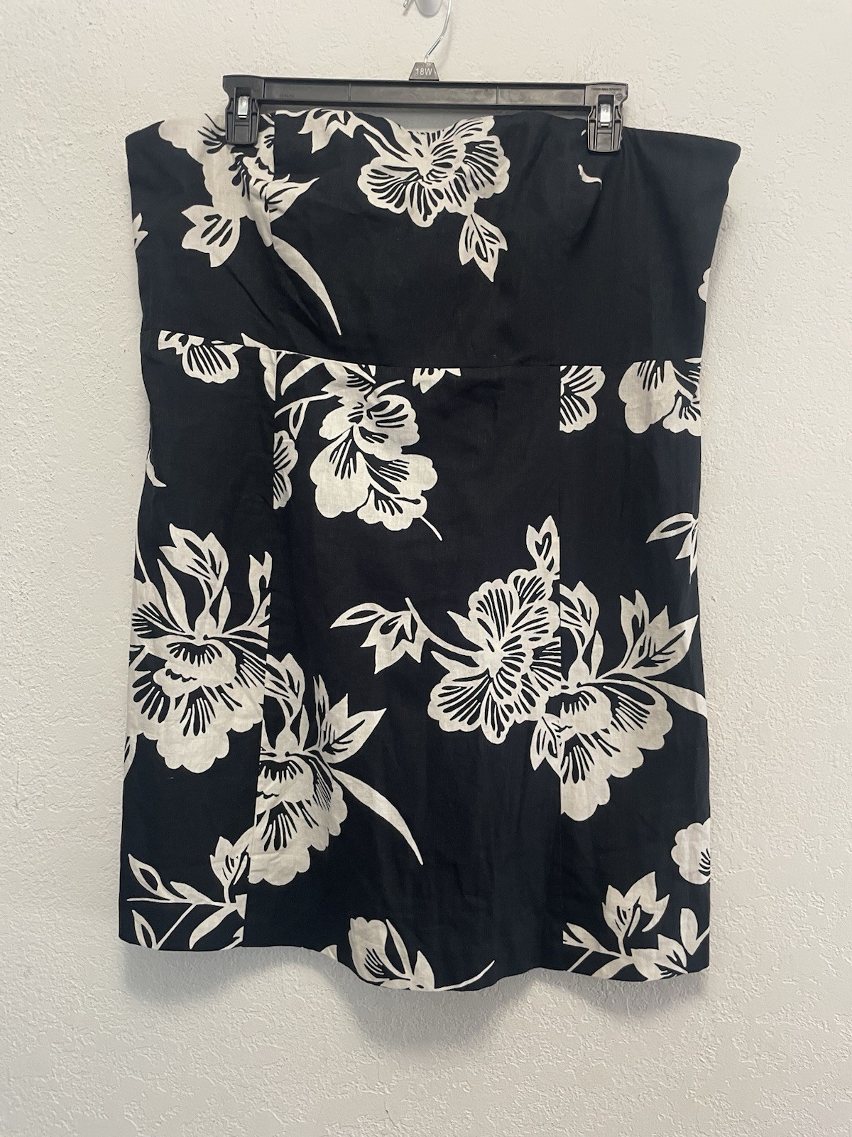 Gap Stretch Tropical Palm Leaf Strapless Fit & Flare Dress Black White Size XXL