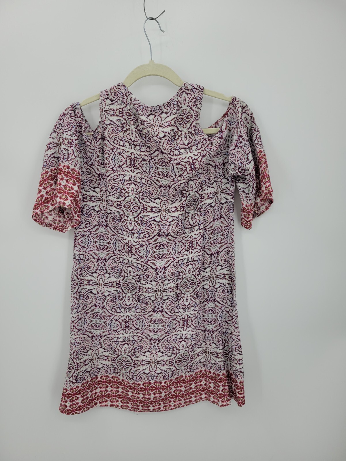 En Creme Anthropologie Dress Womens Small Purple Boho Print Cold Shoulder Boho