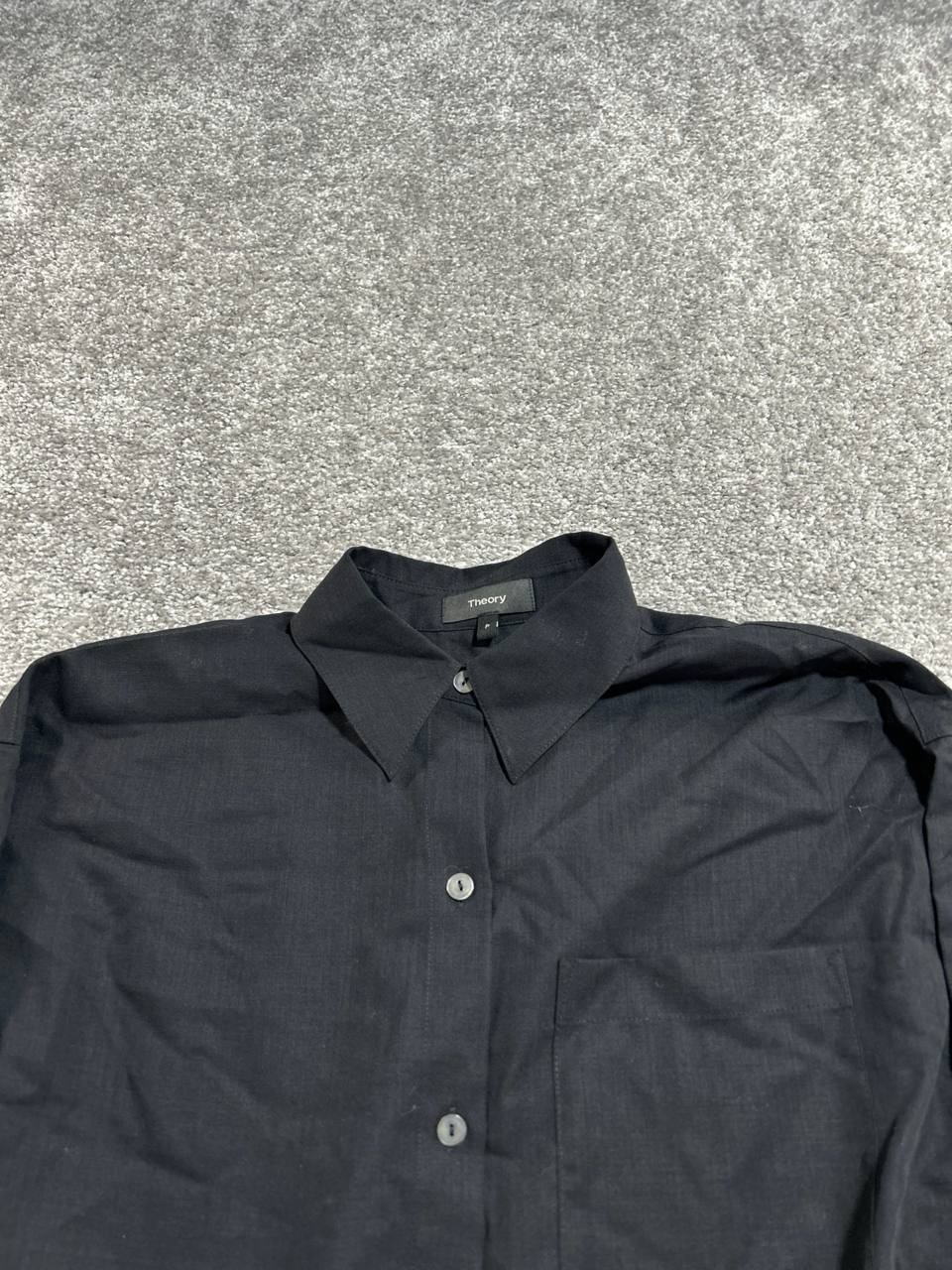 Theory Belted Shirt Dress Womens P Black Cotton Stretch Button Front Rounded Hem