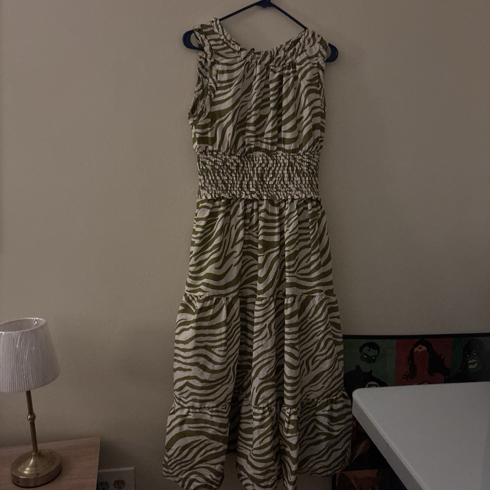 Anthropologie Midi Dress Green Sleeveless Poplin Smocked Preppy Boho S