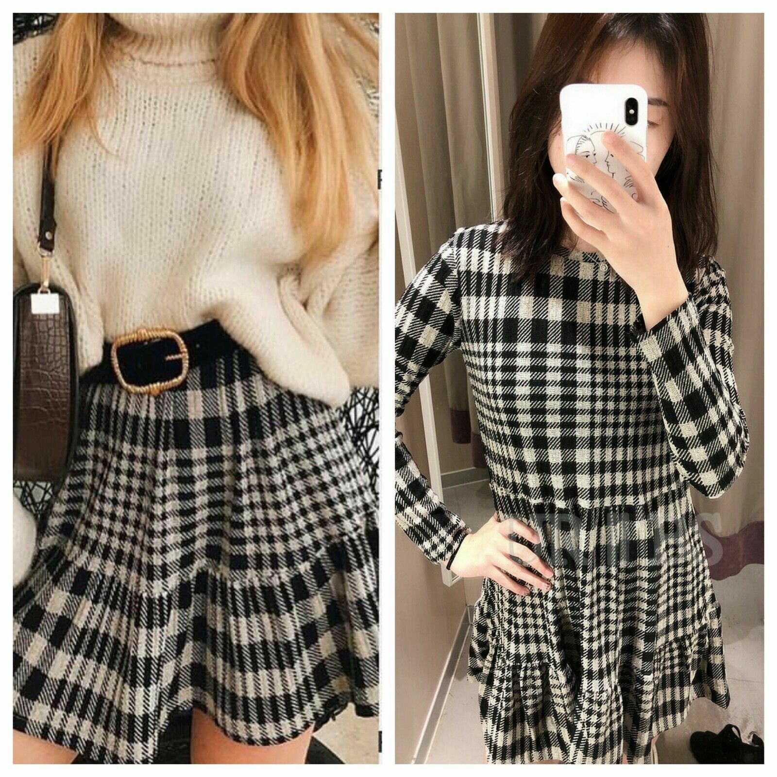 DEFECT Zara Ruffle Mini Dress Long Sleeve Soft Plaid Twee Christmas Holiday Fall