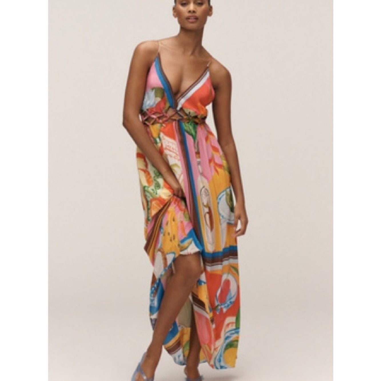 FARM Rio Multicolor Floral & Graphic V‑Neck Maxi Dress NWT XS