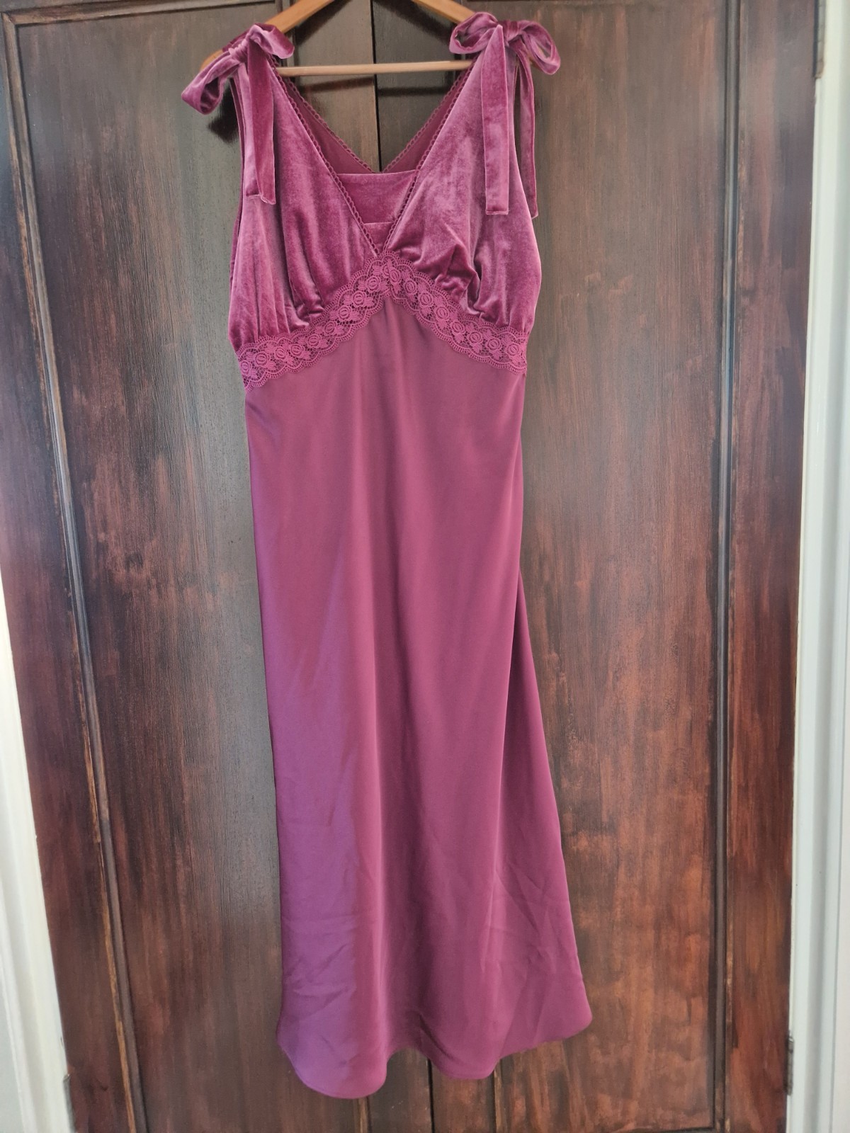 Oasis Dress Size 18 Long Velour Top Bow Detail Satin Skirt Wedding Formal Party