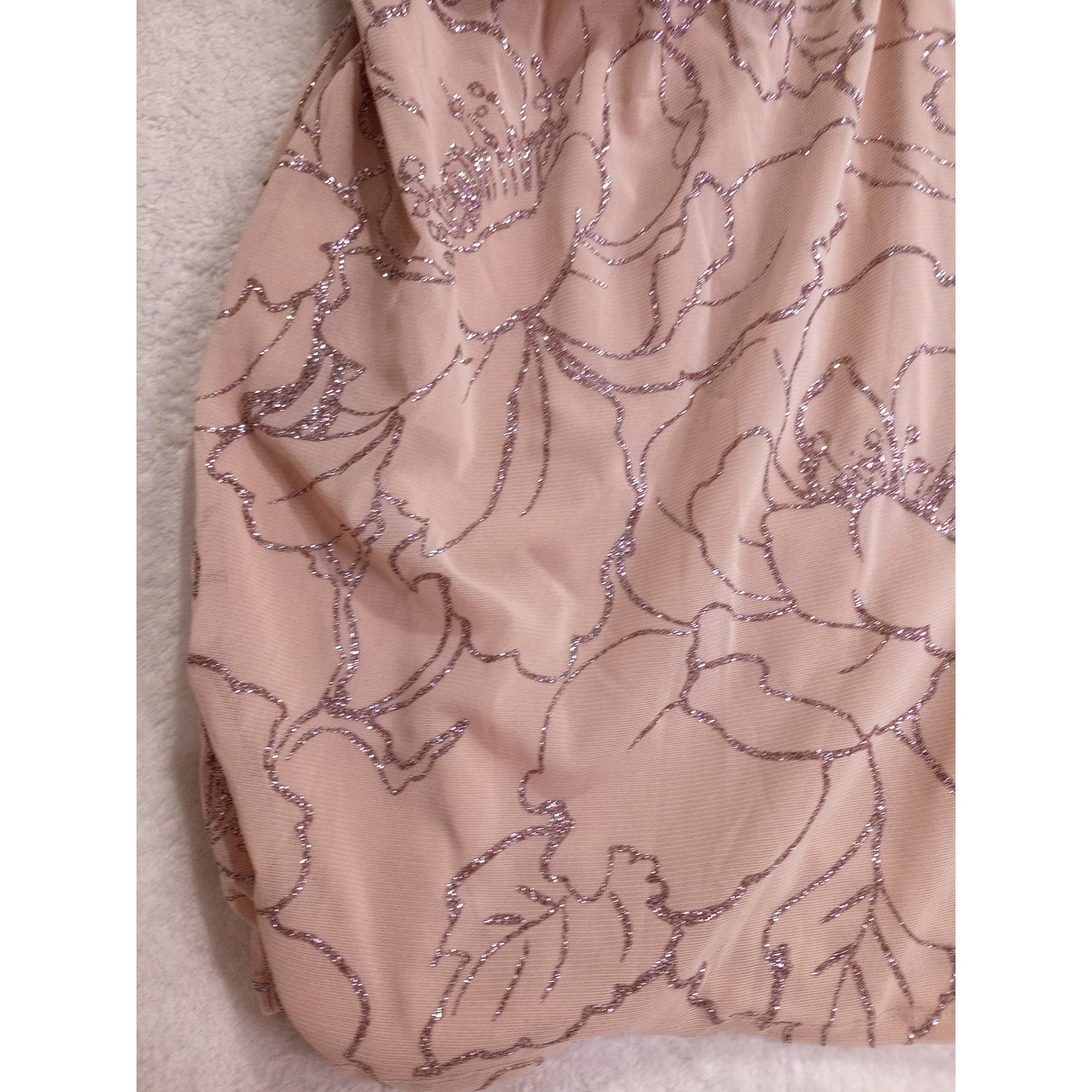 A3 Design Peach Pink Glitter Floral Mesh Bodycon Mini Dress Surplice V-Neck(135)