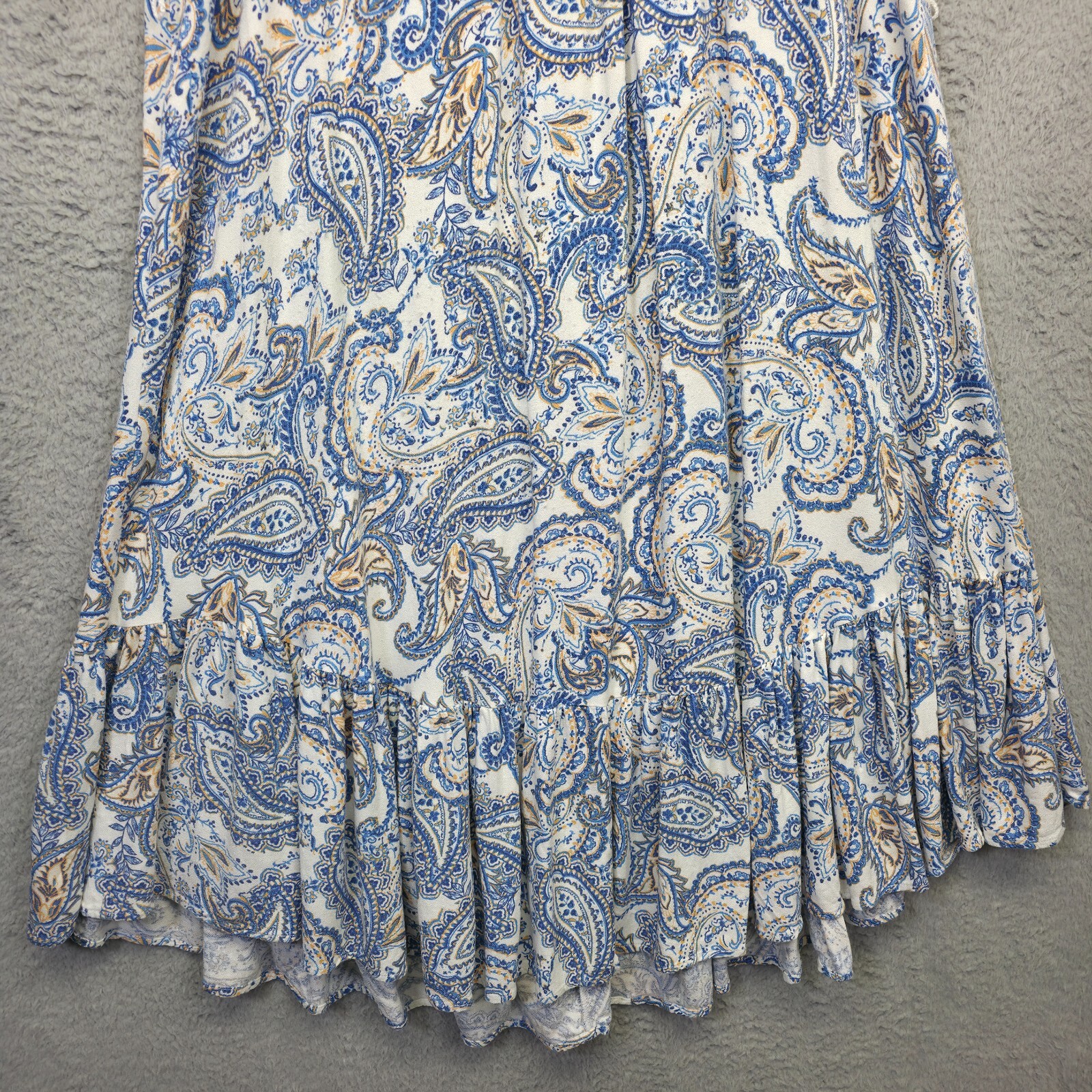 Lucky Brand Dress Womens M White Blue Puff Sleeve Paisley Flow Boho Tunic Short