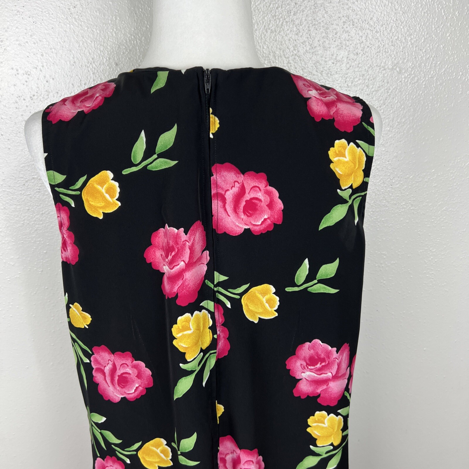 Vintage Kathie Lee Collection Dress Women 12 Black Pink Flora Sheath A-Line Maxi