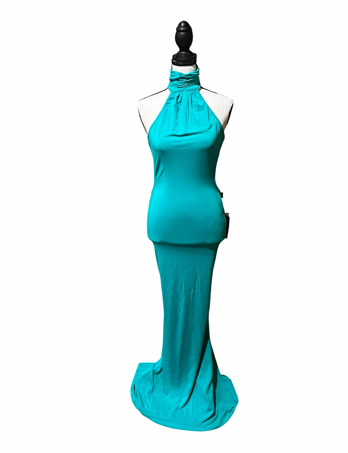 Fashion Nova Women’s Turquoise Solid Halter Backless Maxi Dress Size XS