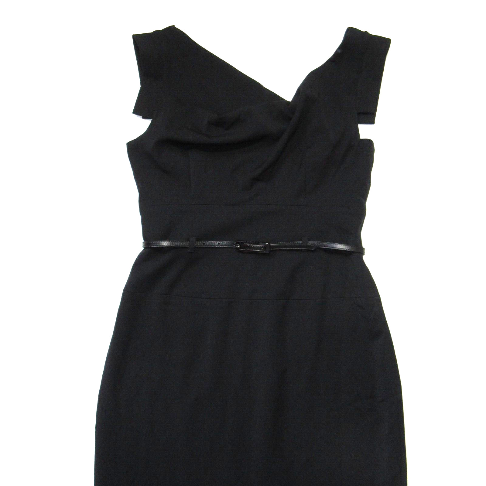 NWT Black Halo Jackie in Black Stretch Gabardine Belted Sheath Dress 8 $375