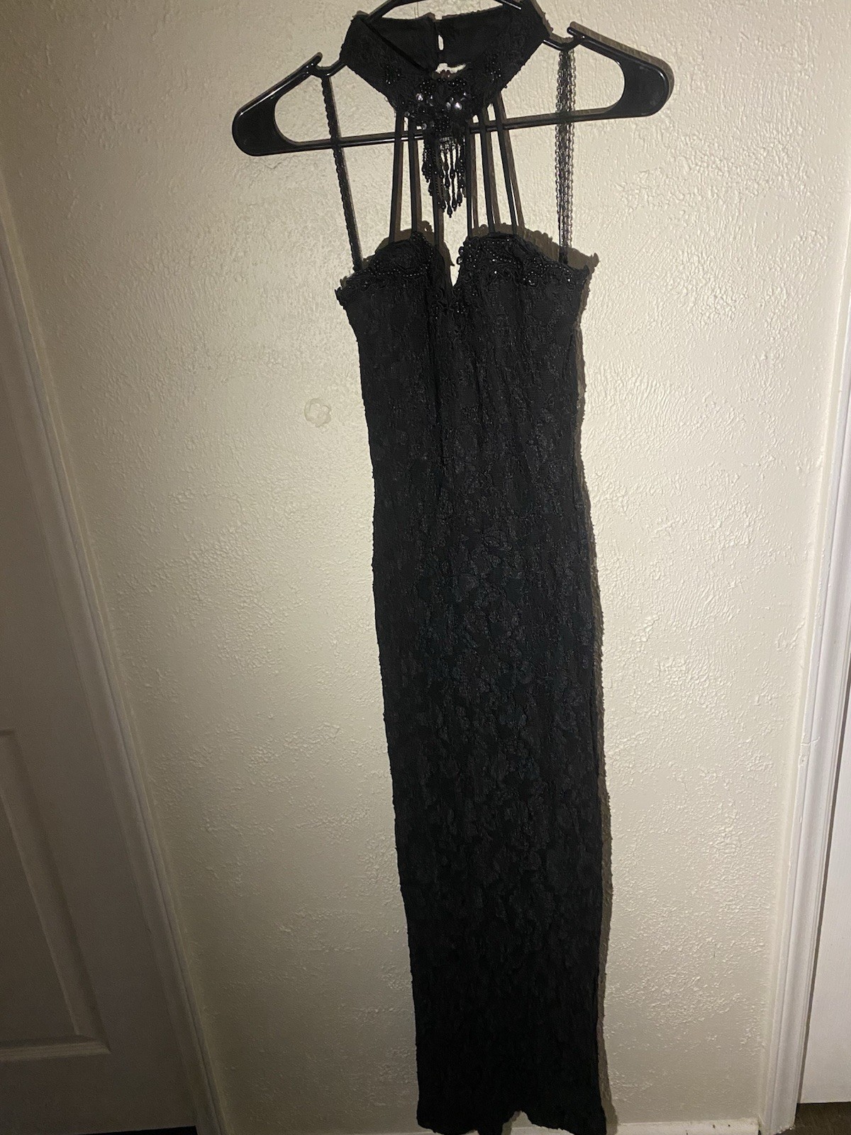 Women’s Black Solid Lace Strappy Sleeveless Long Maxi Dress Size S Regular