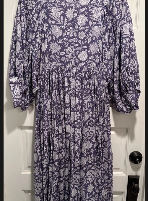 Daughters Of India Dress S Kyra Midi Floral Cotton Boho Blue Iris Flowy Ret 199
