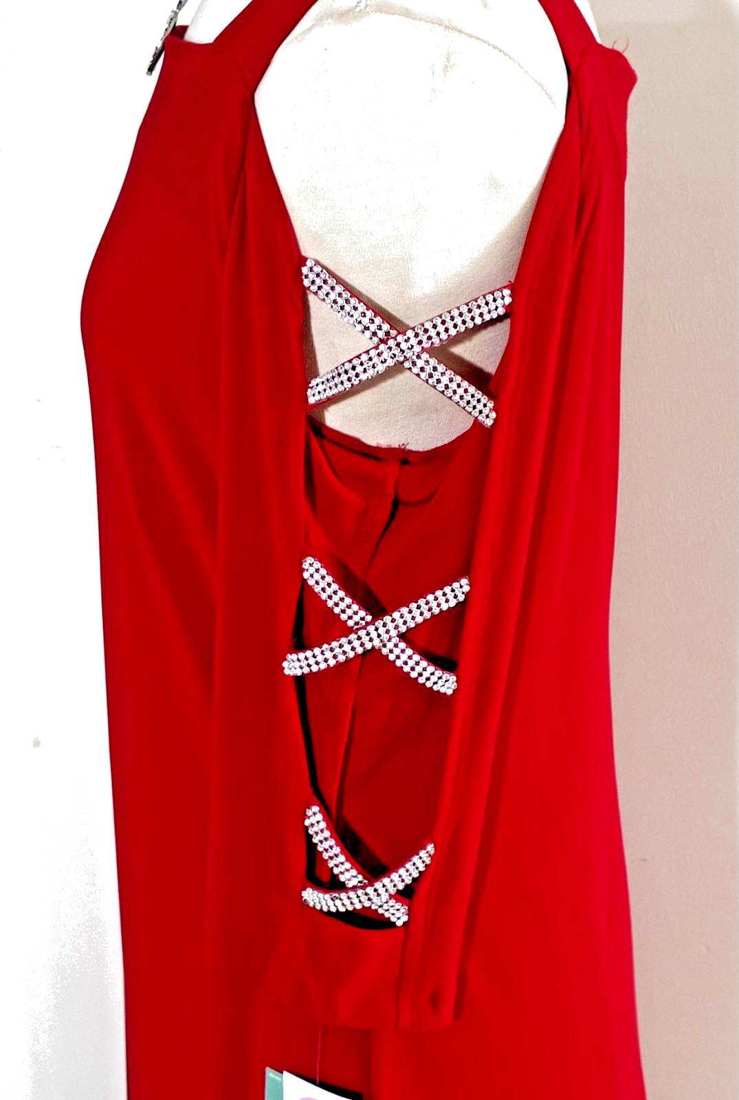 NWT-MSK Studded 3/4 Sleeves Shift Party Dress (Vibrant Red) – Size L