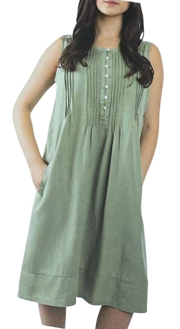 NWT Coldwater Creek Women’s S Green Sleeveless Tencel Tunic Dress C0609