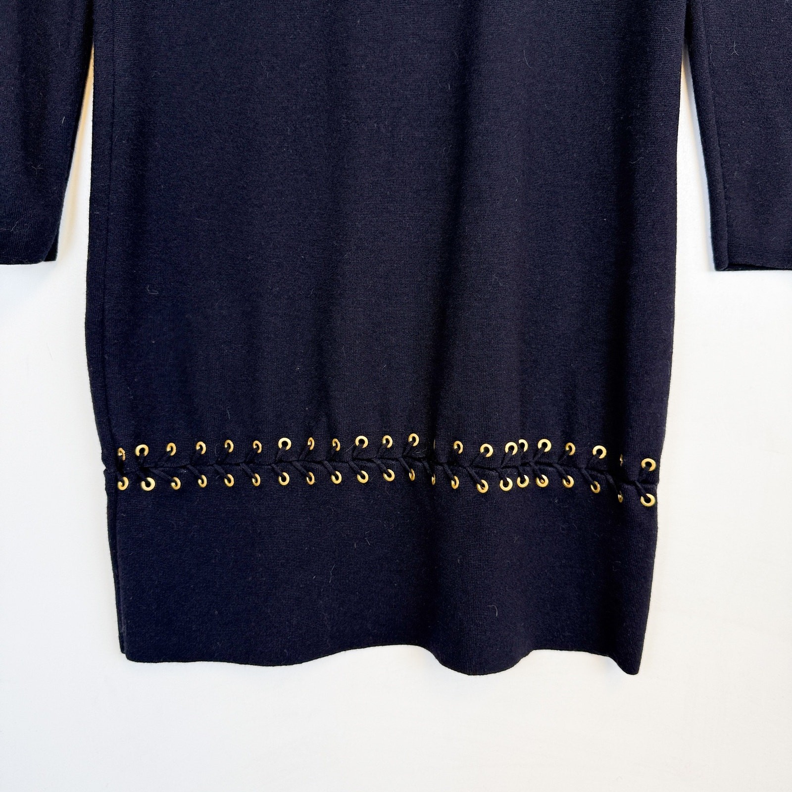 Tory Burch Harley Dress Grommet Lace-up Mini Wool Sweater Dress Navy Blue – S