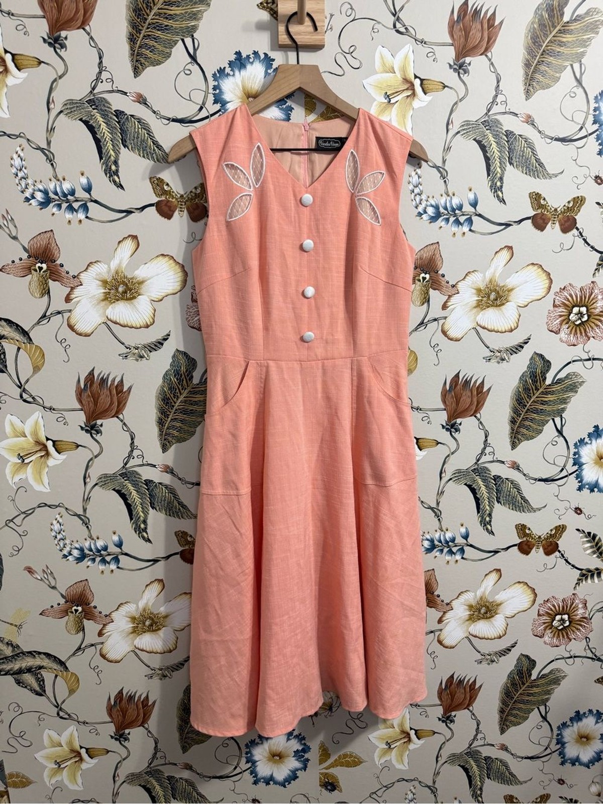 Voodoo Vixen Retro light Coral Pink Swing Dress Pockets Size M