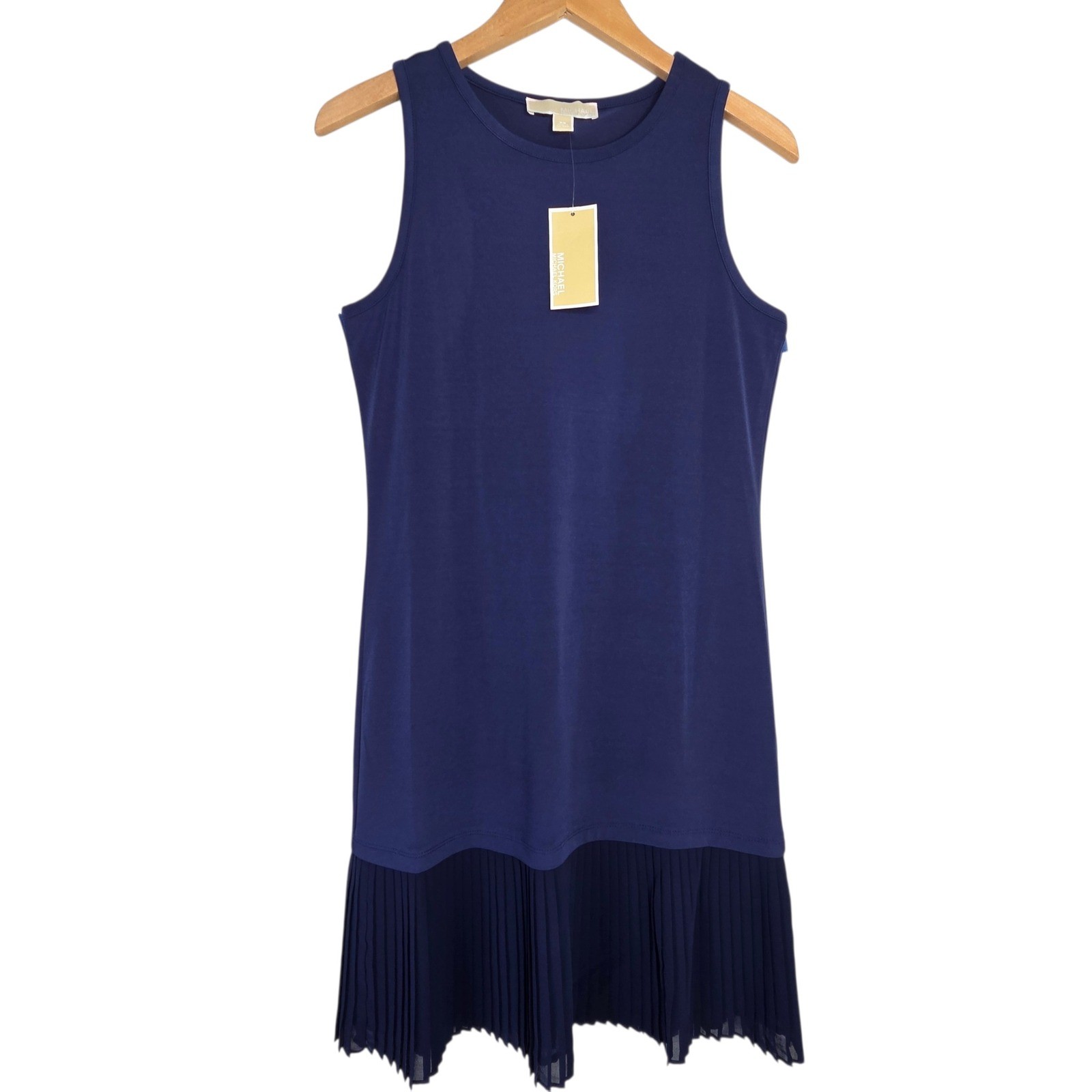 NEW Michael Kors Womens Navy Pleated Hem Shift Dress XS