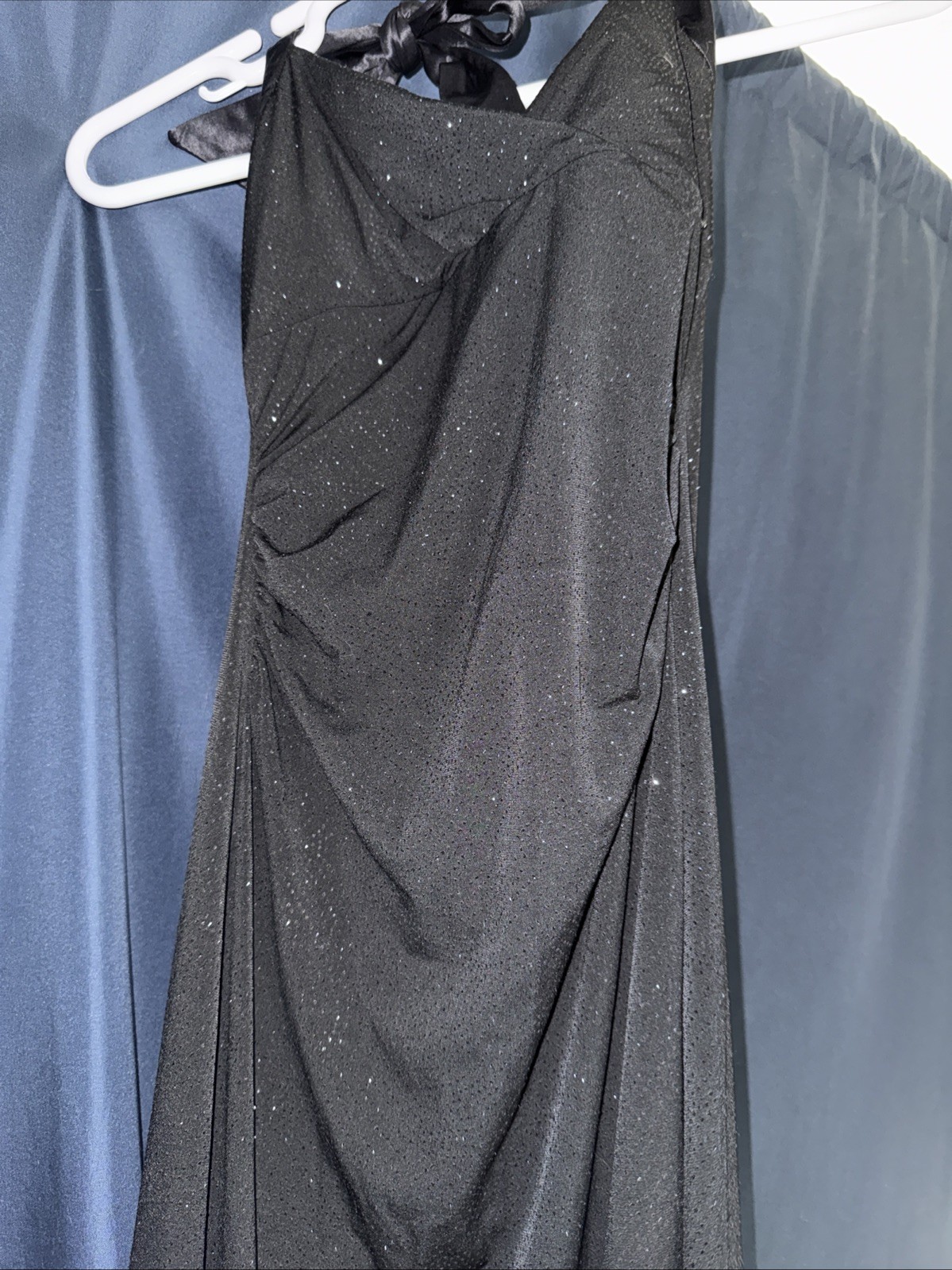 City Triangles Black Sparkly Sleeveless Halter Dress Medium Stretchy Long Party