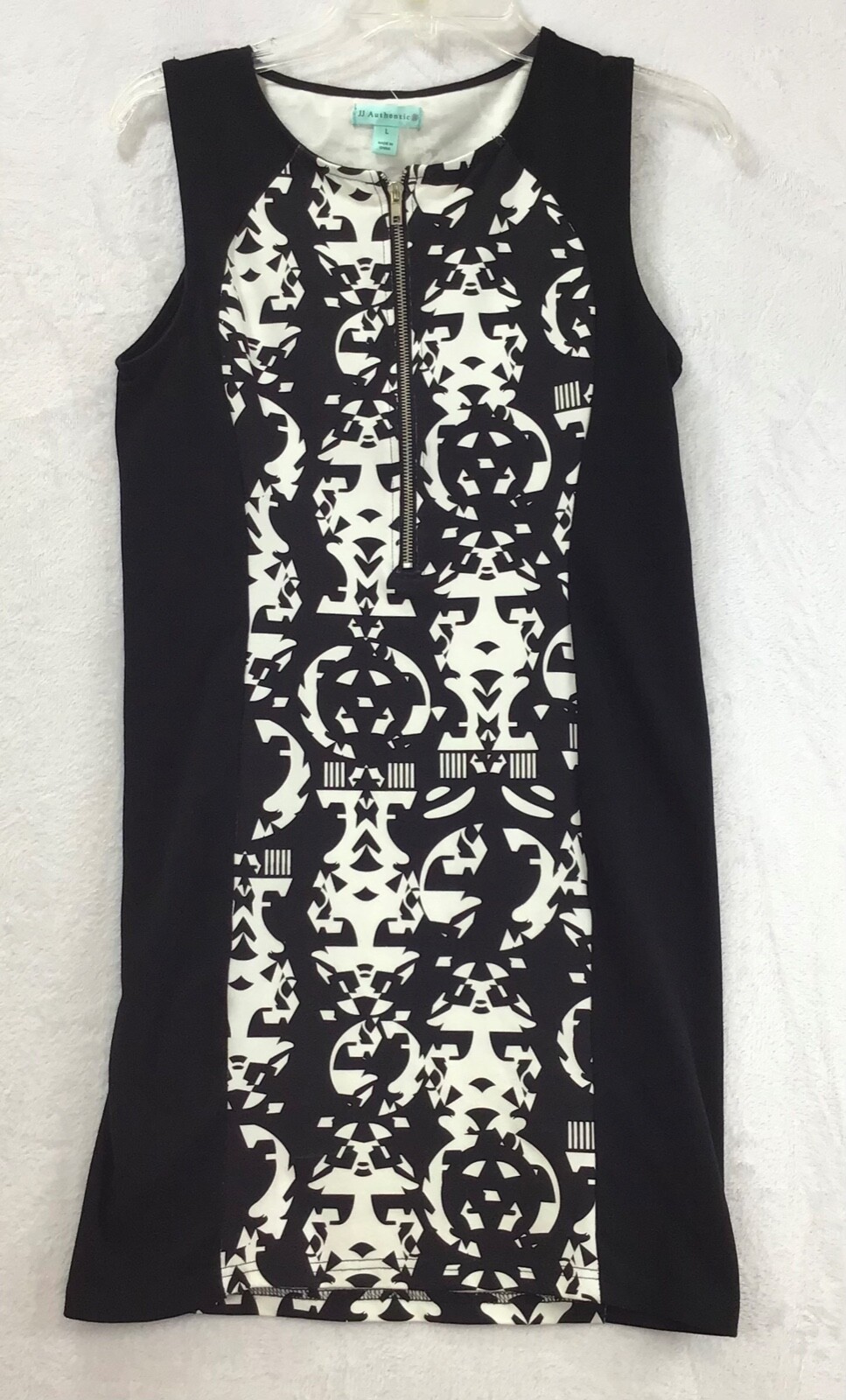 JJ Authentic / Black Tribal Print Bodycon Cocktail Front Zip Mini Dress / Size L