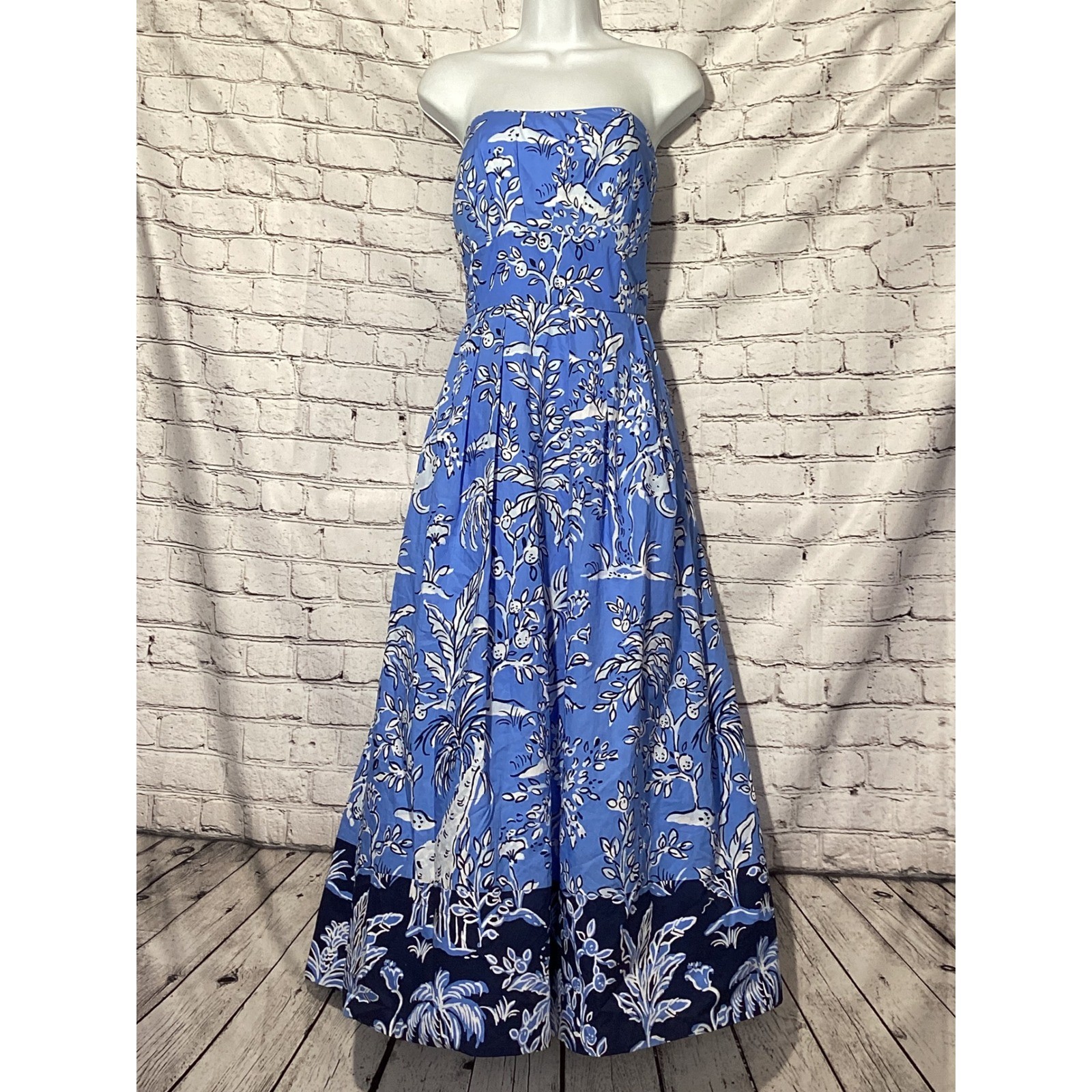 Lilly Pulitzer Kenni Midi Dress Sunwashed Blue Tall Tales Strapless Pockets 12