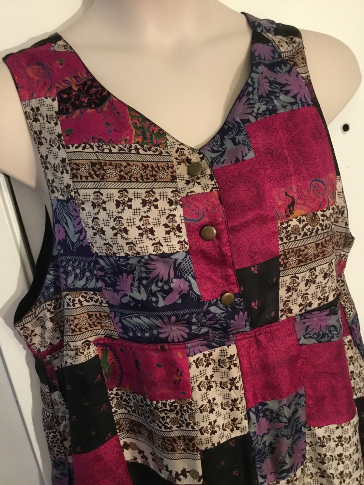 C:EED Sz L Reversible Maxi Jumper Dress Silk Patchwork Black Pink Multi6-A513-12