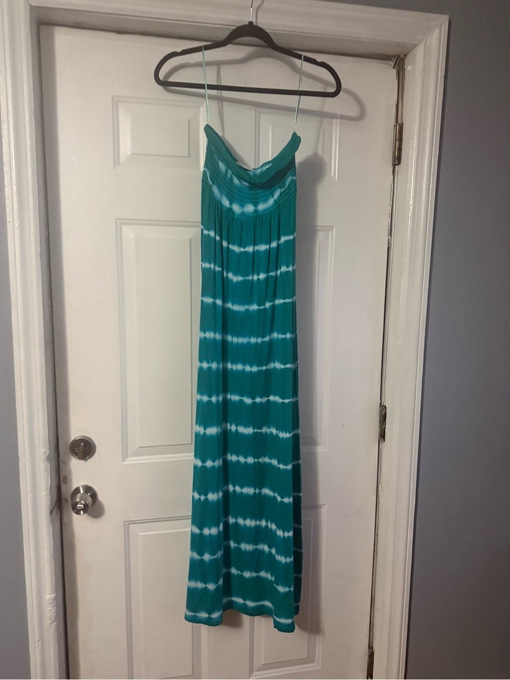 New York & Company Strapless Maxi Dress Teal Tie Dye XS Summer Beach