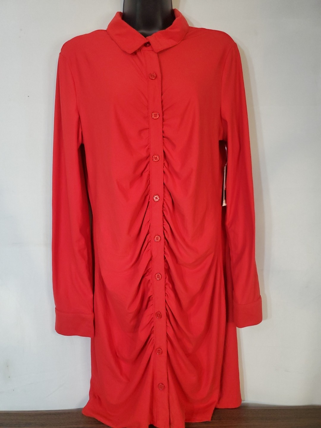No Boundaries Juniors Ruched Shirt Dress Long Sleeve Size XL Collared Button Up