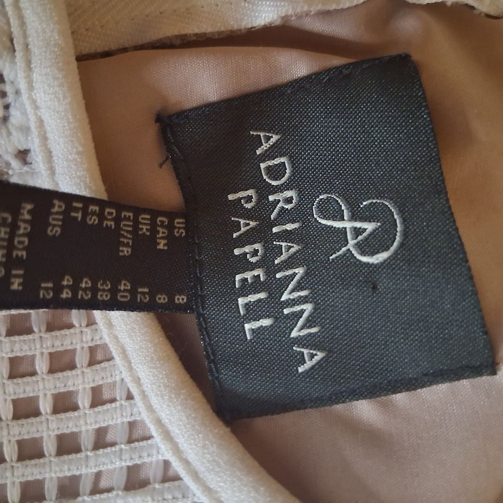 Adrianna Papell Soft White and Blush Lining Dress Size 8