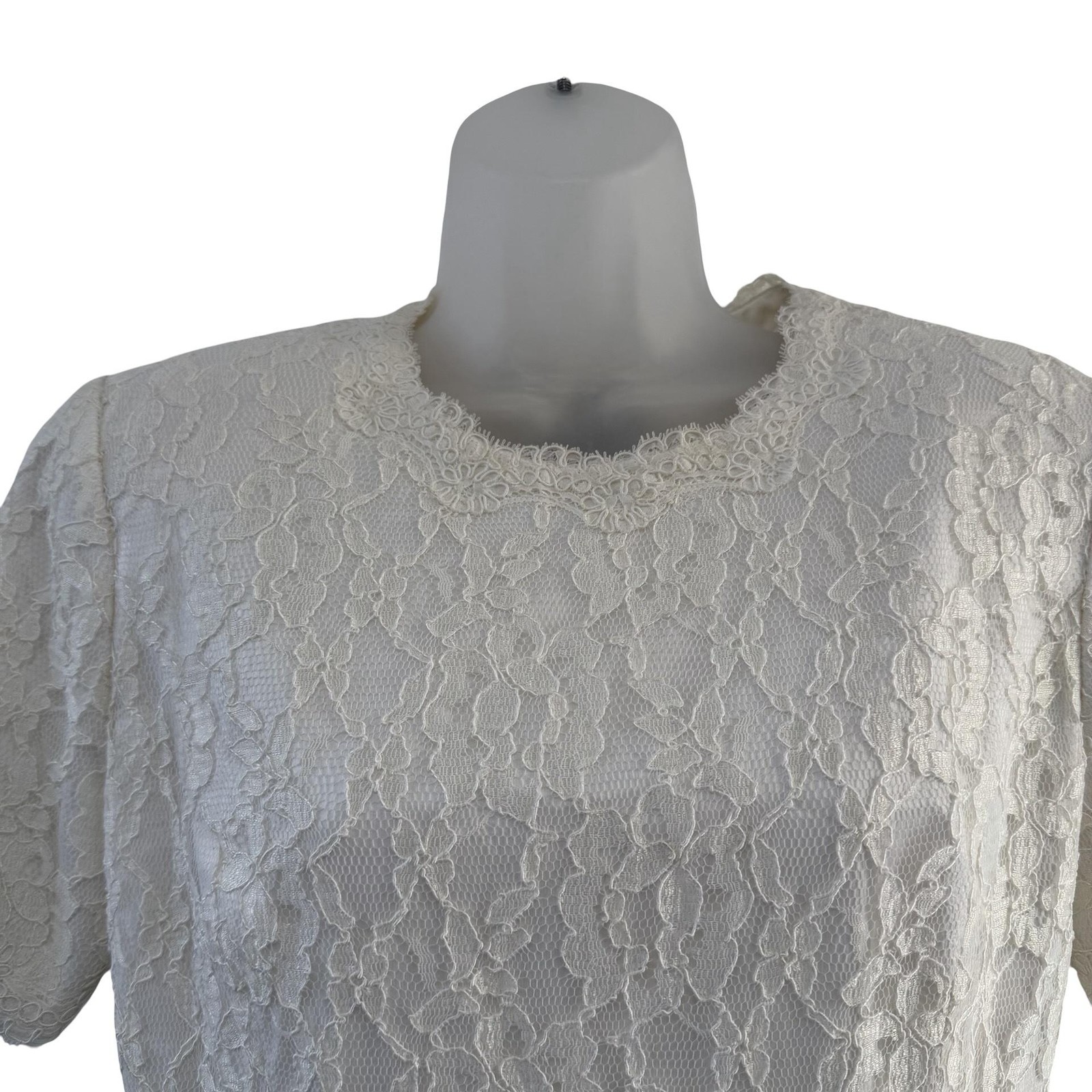 Vintage Bill Blass Evening Dress Womens 10 White Lace Black Bow Open Back 90s