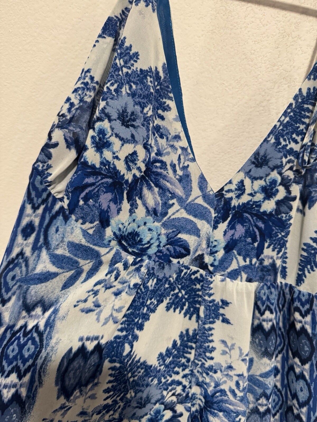 Encreme Dress Blue Eclectic Floral Print NWT Small Strappy Coastal Boho