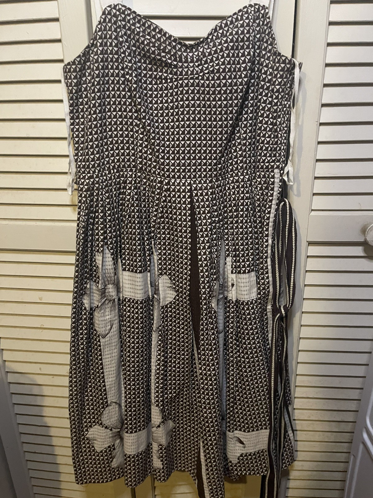 Anthropologie Edme & Esyllte Sz 8 Brown White Halter Dress Sleeveless Tie A Line