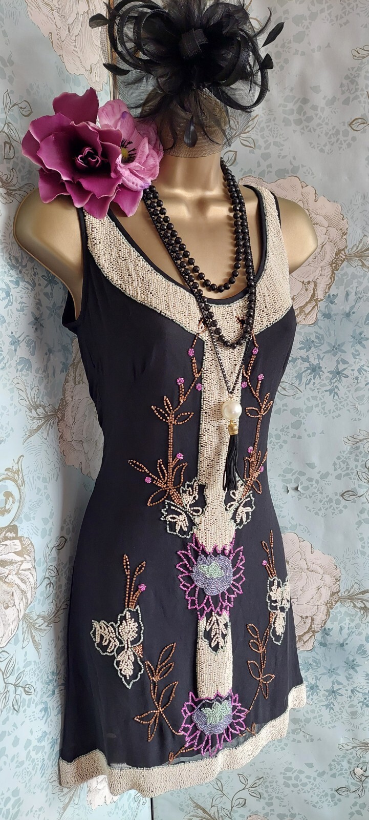 monsoon deco 20s gatsby black white beaded embellished Occasion evening dress 6