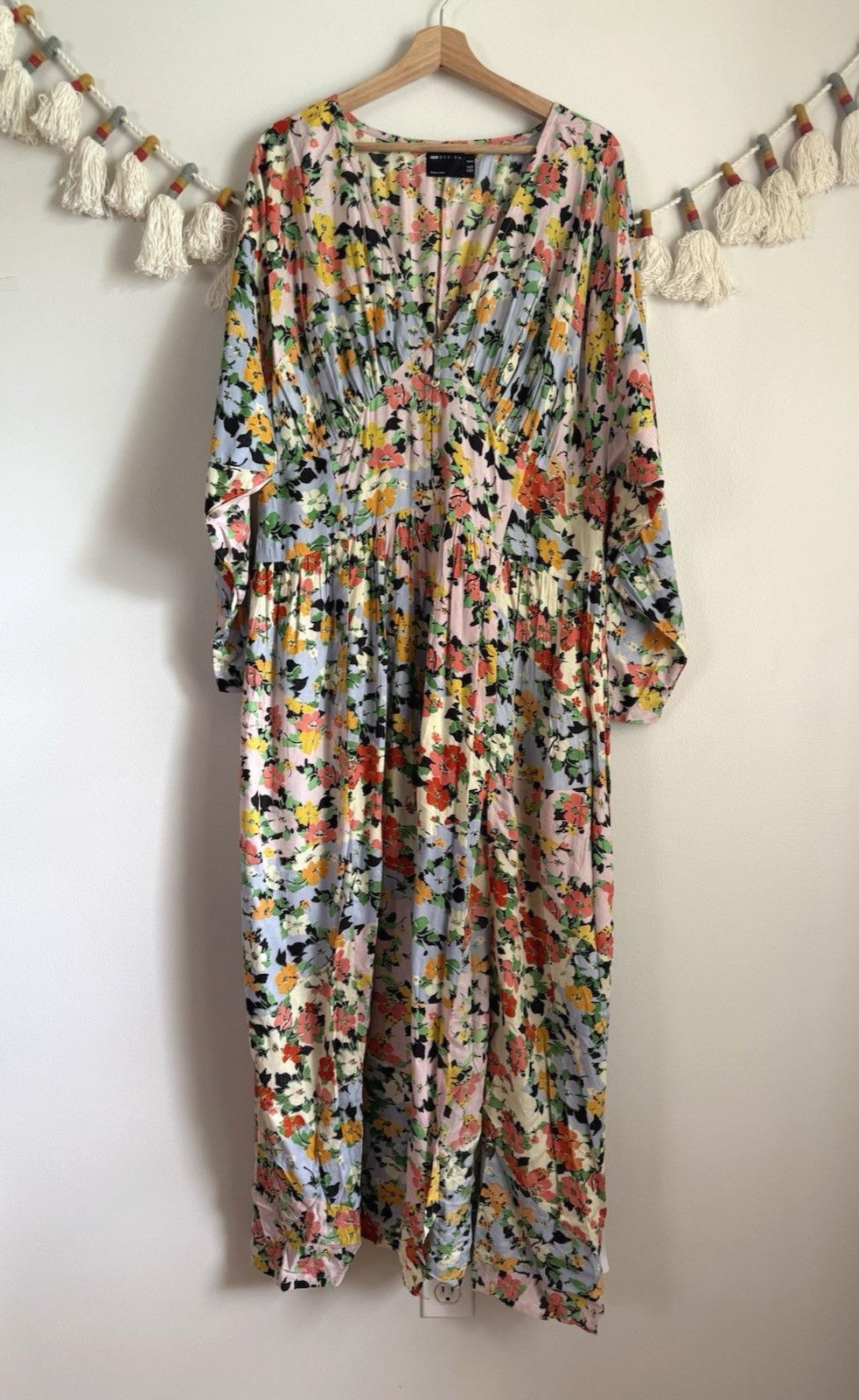 Asos Curve Ditsy Floral Batwing Button Front Midi Dress Coquette Cottage NWT 14