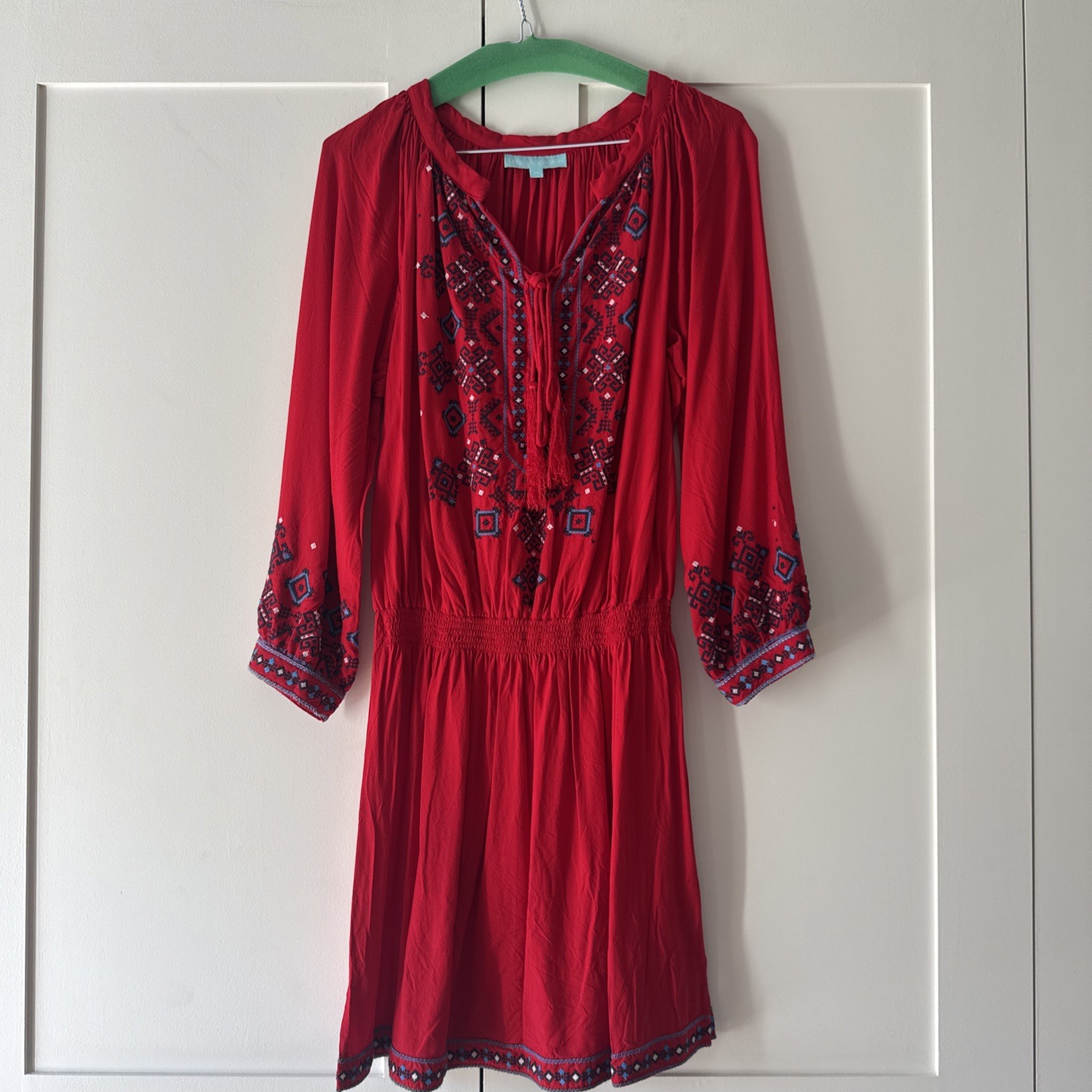 Melissa Odabash Red Embroidered Kaftan Mini Dress Cover Up XS 6-8