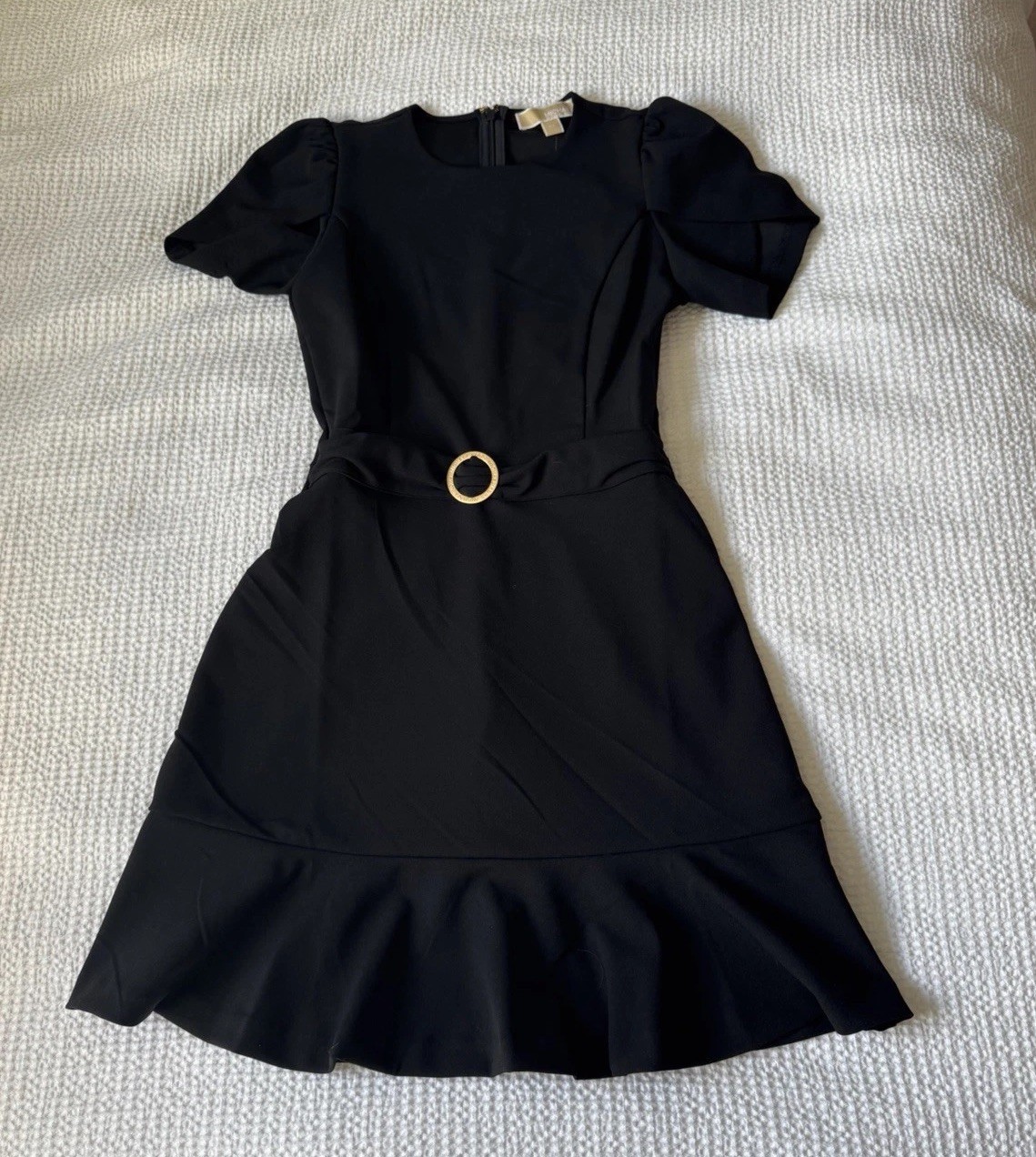 Michael Kors Black Solid Fit & Flare Short Sleeve Belted Dress Women’s XS